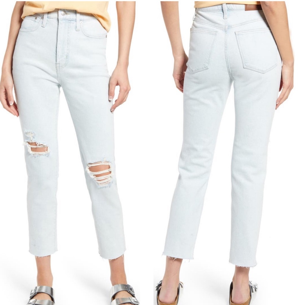 MADEWELL NWT THE MOM JEAN HIGH WAIST RIPPED RAW HEM JEANS HARMAN 26 28